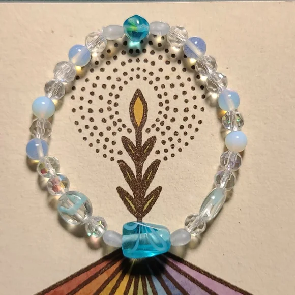 Stretch Bracelet Swarovski Crystal White Turquoise Venetian Glass Beach Gift Fun - Picture 1 of 4